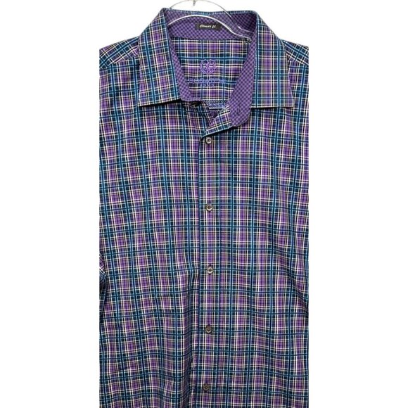 Bugatchi Uomo Mens Classic Fit Purple Plaid Long Sleeve Button-Up Shirt XL - Picture 2 of 8